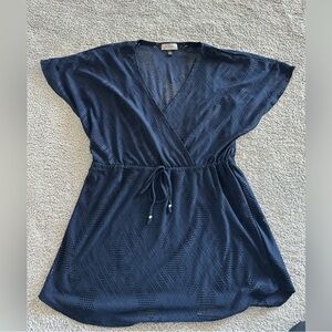 Navy Eyelet Cover-Up Tunic with Drawstring Waist